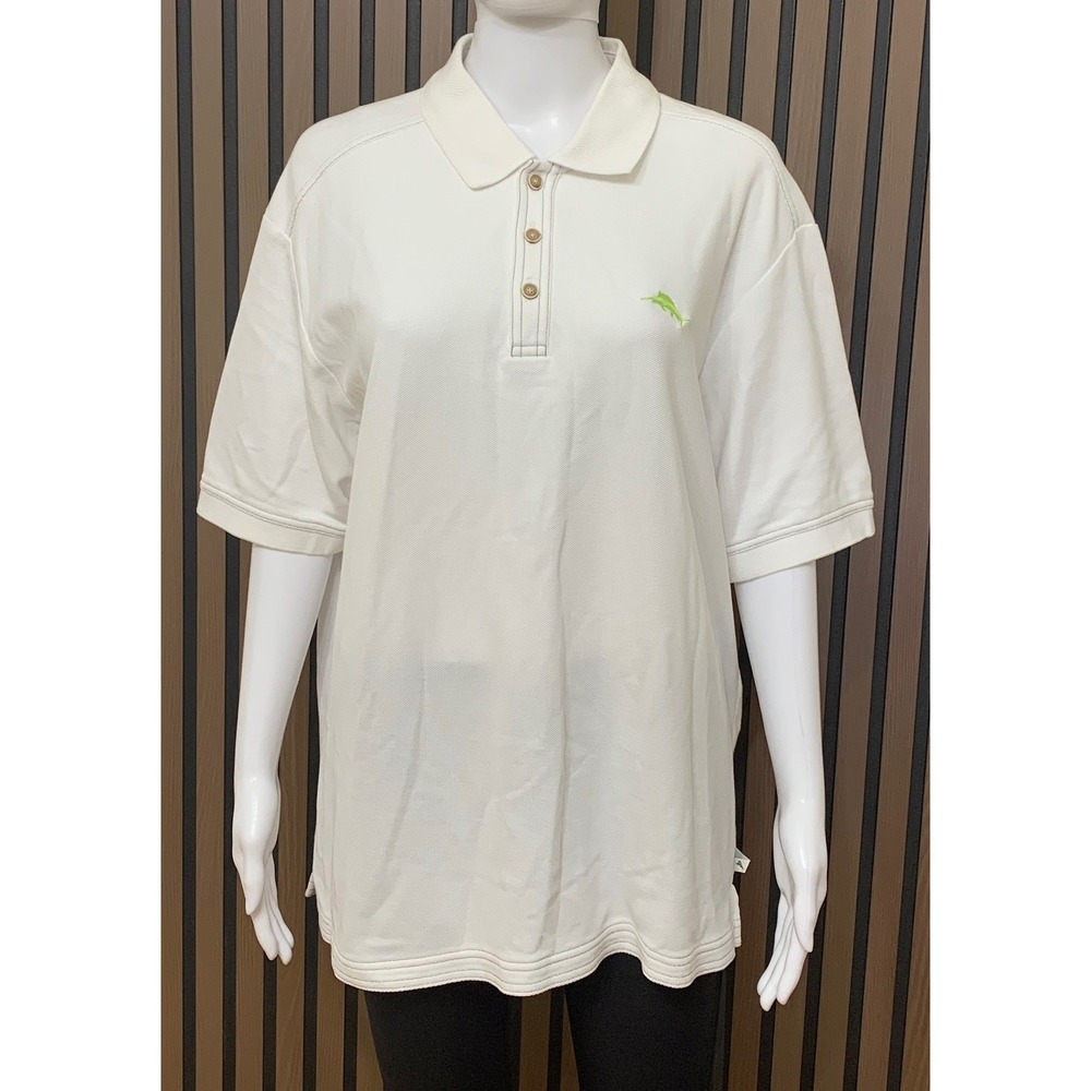 Tommy Bahama Men's Emfielder Polo Shirt White Supima Cotton Blend Large